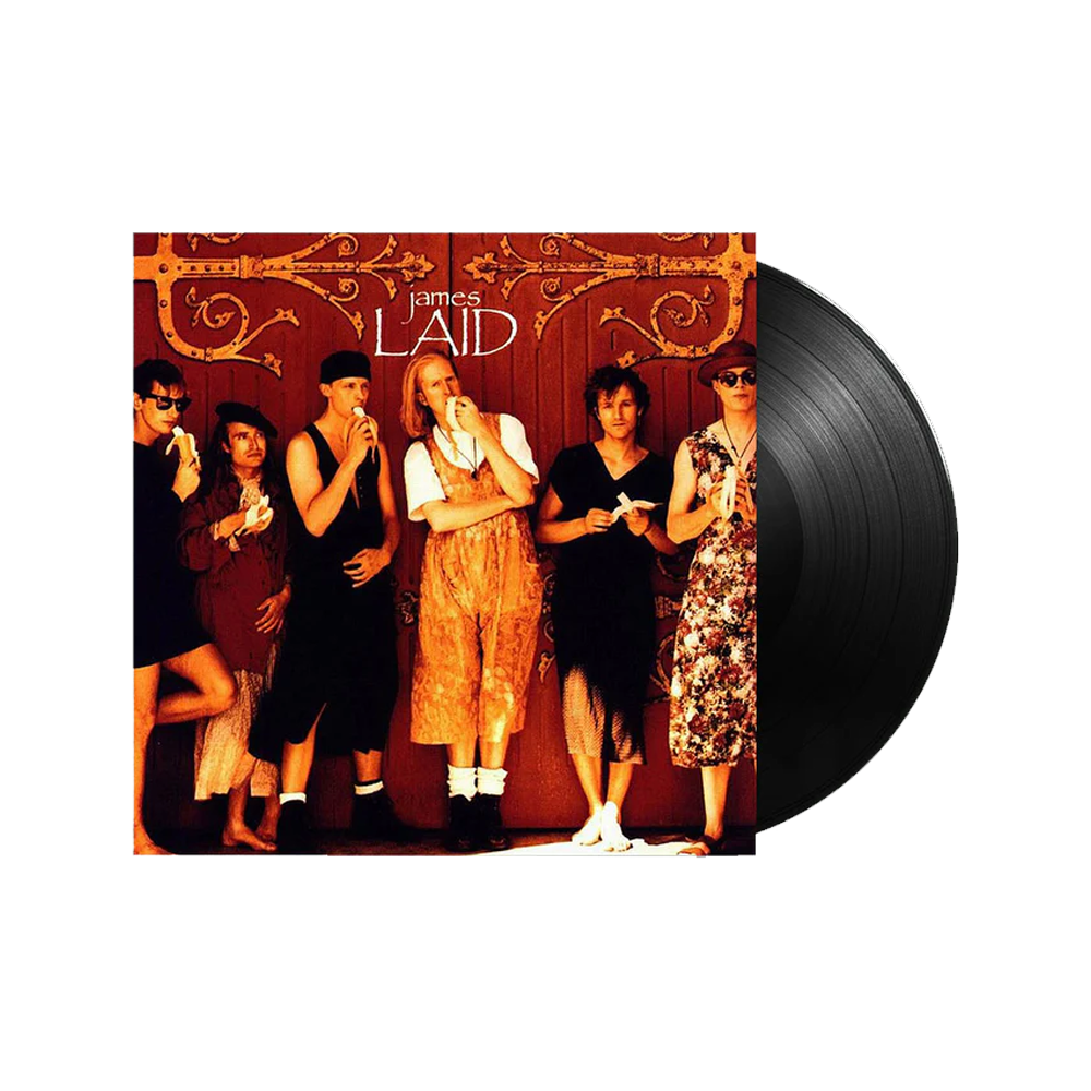 Vinyl record with a cover featuring a group of people and the title 'Laid' by James.